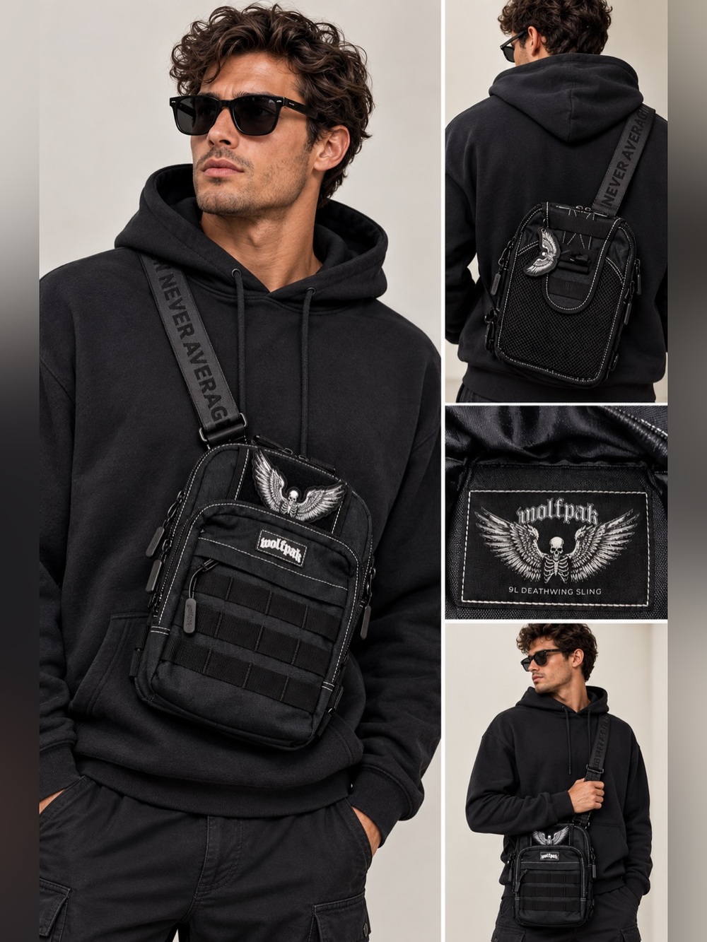 NWT WOLFpak 9L Deathwing Tactical Sling Bag Black Skull Crossbody EDC